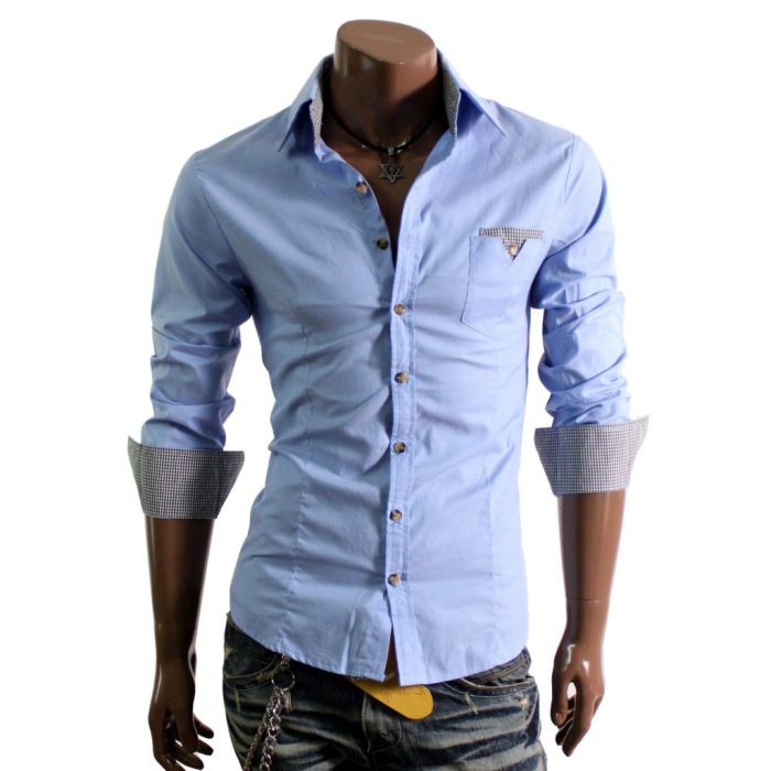 Men shirt casual shirts dress slim mens fit sleeve long male cotton color