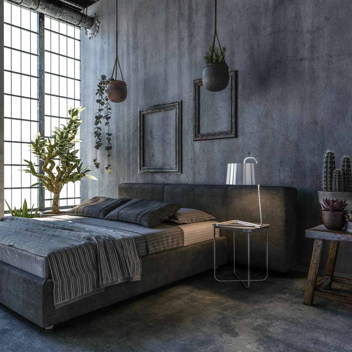 How to decorate dark grey room industrial style